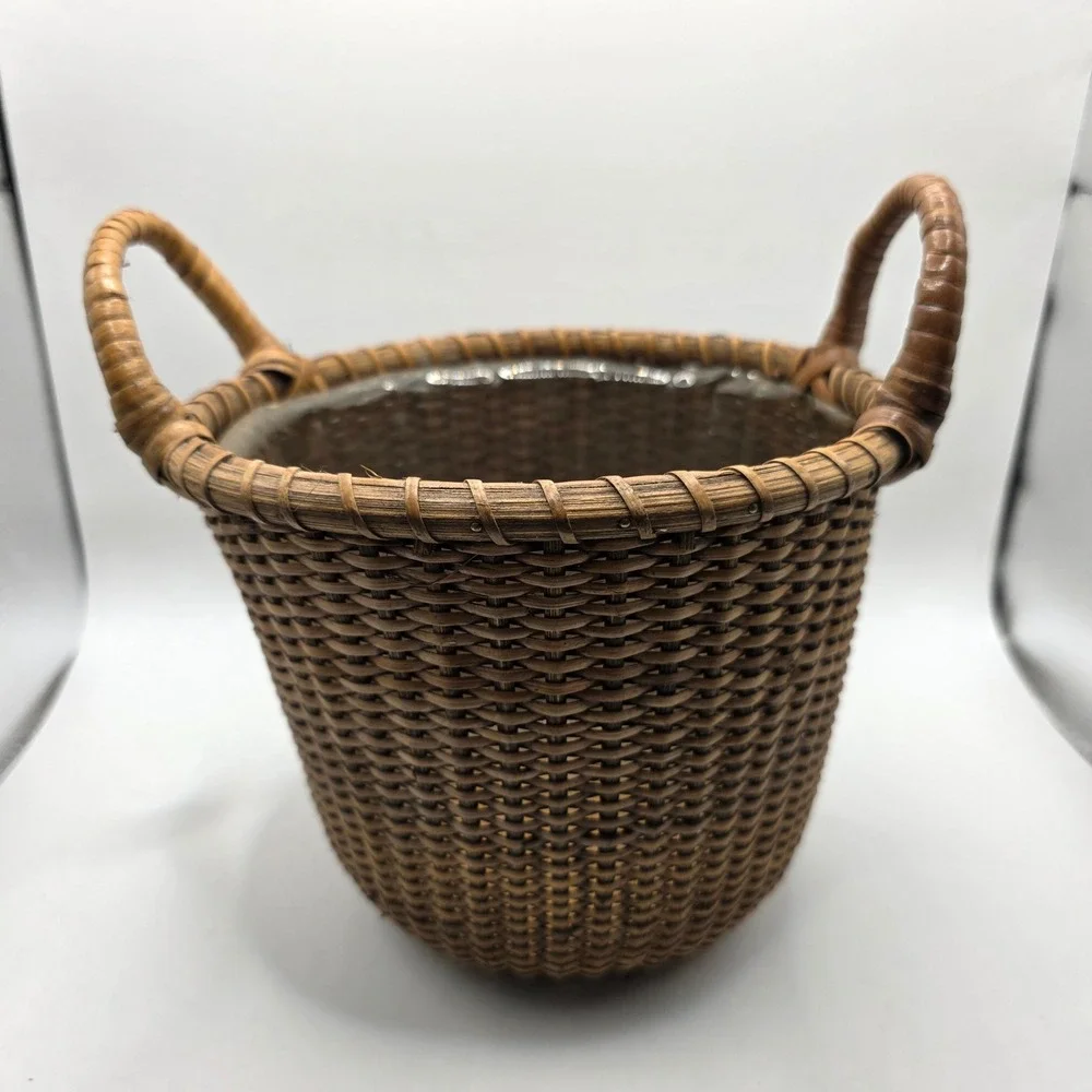 Vintage Nantucket Style Basket Planter  Wooden Base and Plastic Liner